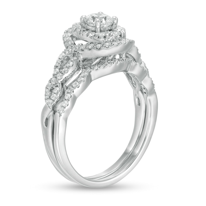 Main Image 3 of 1 CT. T.W. Diamond Double Oval Frame Twist Shank Bridal Set in 10K White Gold