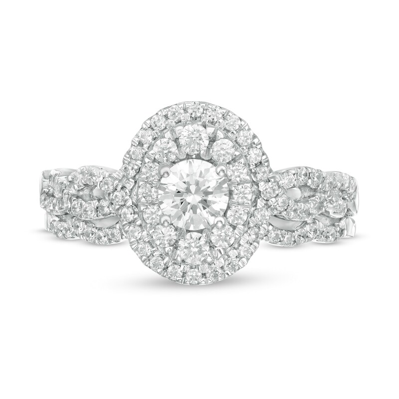 Main Image 4 of 1 CT. T.W. Diamond Double Oval Frame Twist Shank Bridal Set in 10K White Gold