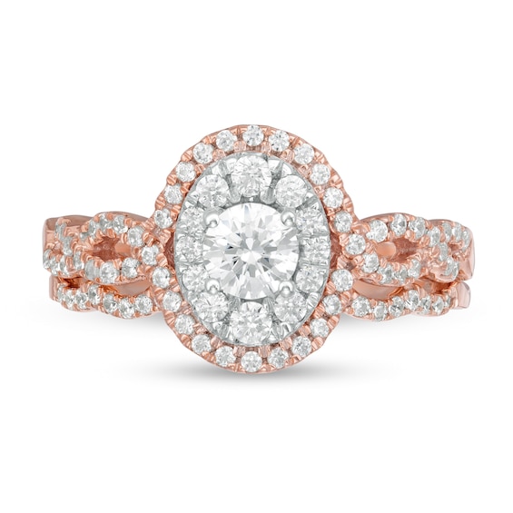 1 CT. T.w. Diamond Double Oval Frame Twist Shank Bridal Set in 10K Rose Gold