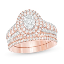1-1/2 CT. T.W. Composite Diamond Double Oval Frame Multi-Row Bridal Set in 10K Rose Gold