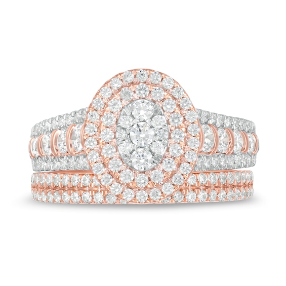 1-1/2 CT. T.w. Composite Diamond Double Oval Frame Multi-Row Bridal Set in 10K Rose Gold