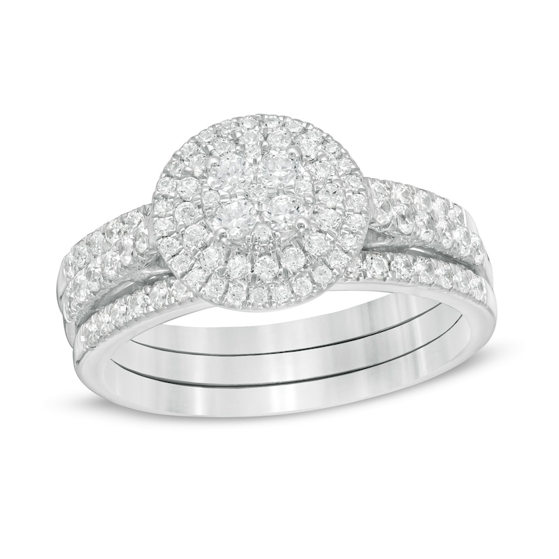 Main Image 1 of 1 CT. T.W. Composite Diamond Double Frame Vintage-Style Three Piece Bridal Set in 10K White Gold