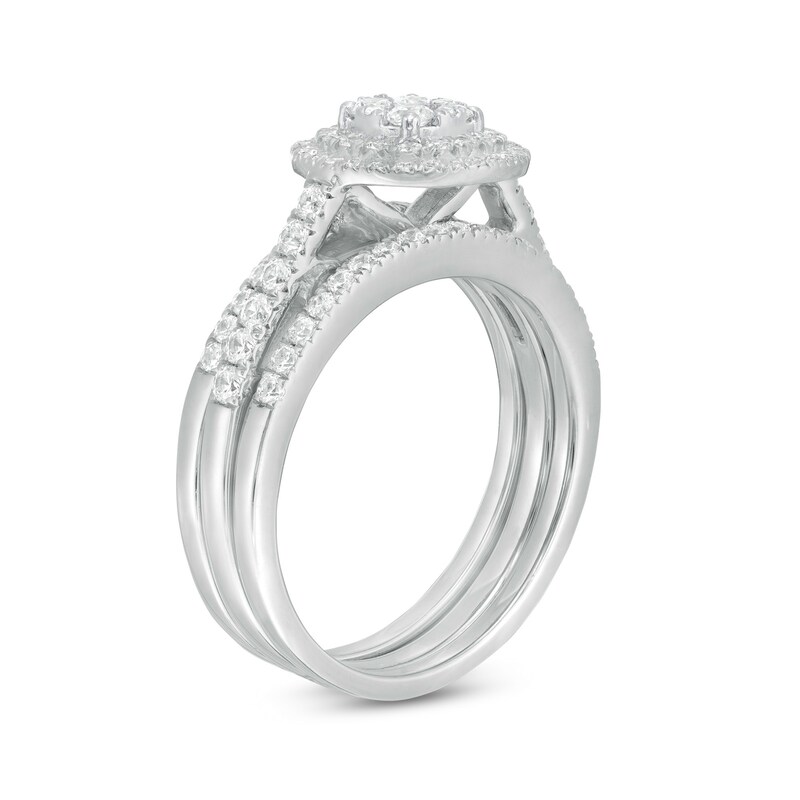 Main Image 3 of 1 CT. T.W. Composite Diamond Double Frame Vintage-Style Three Piece Bridal Set in 10K White Gold