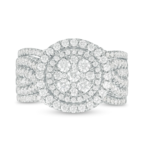 1-1/2 CT. T.w. Composite Diamond Double Frame Multi-Row Three Piece Bridal Set in 10K White Gold