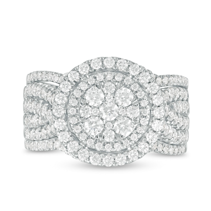 1-1/2 CT. T.W. Composite Diamond Double Frame Multi-Row Three Piece Bridal Set in 10K White Gold