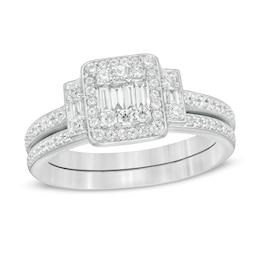 1/2 CT. T.W. Composite Diamond Frame Collar Bridal Set in 10K White Gold