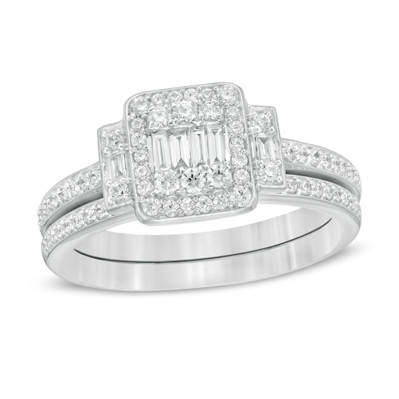 1/2 CT. T.w. Composite Diamond Frame Collar Bridal Set in 10K White Gold