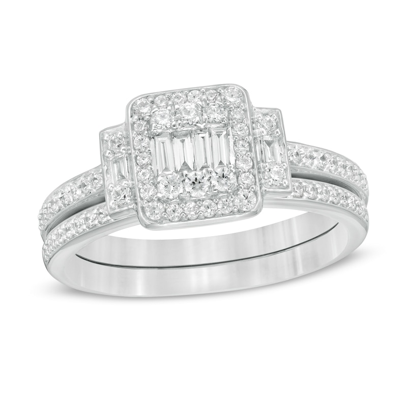 Main Image 1 of 1/2 CT. T.W. Composite Diamond Frame Collar Bridal Set in 10K White Gold