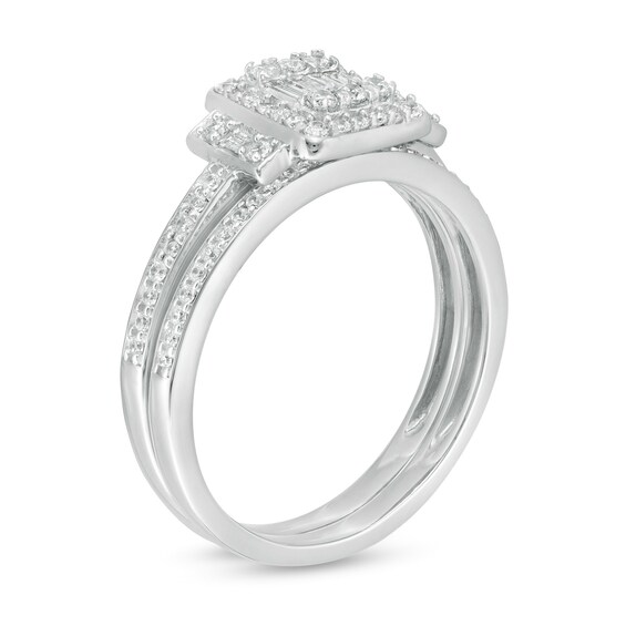 1/2 CT. T.w. Composite Diamond Frame Collar Bridal Set in 10K White Gold