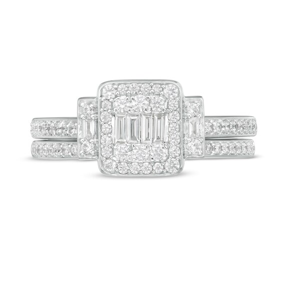 1/2 CT. T.w. Composite Diamond Frame Collar Bridal Set in 10K White Gold