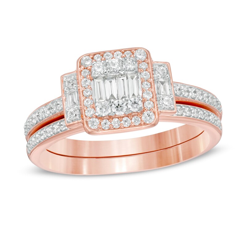 1/2 CT. T.W. Composite Diamond Frame Collar Bridal Set in 10K Rose Gold