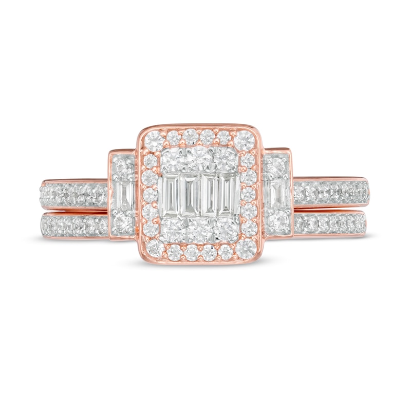 Main Image 4 of 1/2 CT. T.W. Composite Diamond Frame Collar Bridal Set in 10K Rose Gold