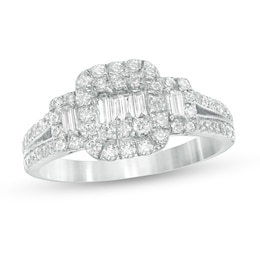 7/8 CT. T.W. Composite Diamond Cushion Frame Engagement Ring in 10K White Gold