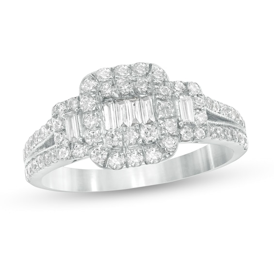 7/8 CT. T.w. Composite Diamond Cushion Frame Engagement Ring in 10K White Gold