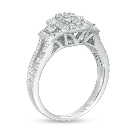 7/8 CT. T.w. Composite Diamond Cushion Frame Engagement Ring in 10K White Gold