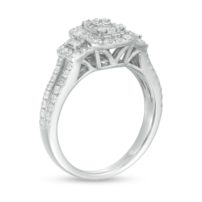 Main Image 3 of 7/8 CT. T.W. Composite Diamond Cushion Frame Engagement Ring in 10K White Gold