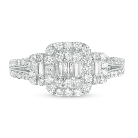 7/8 CT. T.w. Composite Diamond Cushion Frame Engagement Ring in 10K White Gold