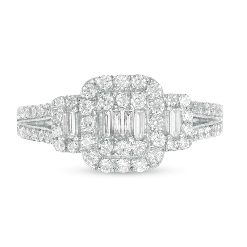 Main Image 4 of 7/8 CT. T.W. Composite Diamond Cushion Frame Engagement Ring in 10K White Gold