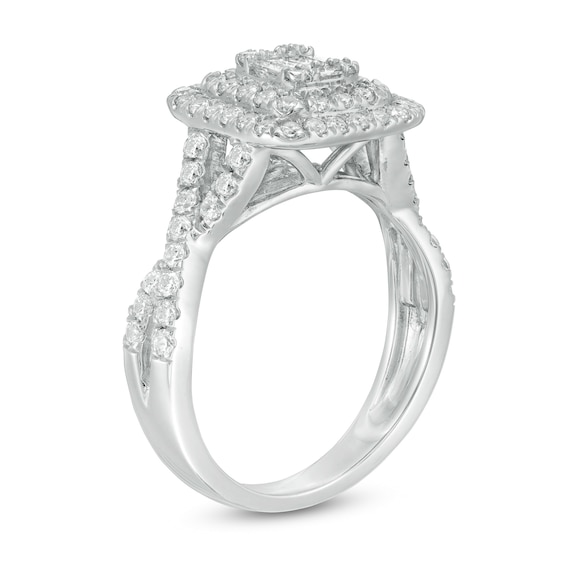 1 CT. T.w. Composite Diamond Double Cushion Frame Twist Shank Engagement Ring in 10K White Gold