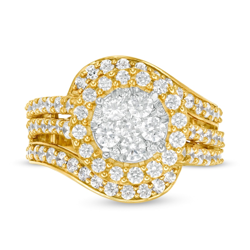 Main Image 4 of 2 CT. T.W. Composite Diamond Bypass Multi-Row Split Shank Engagement Ring in 10K Gold