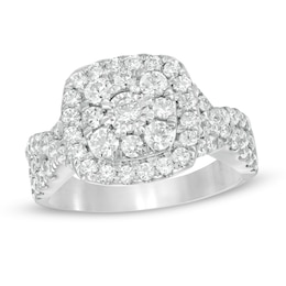 1-5/8 CT. T.W. Diamond Double Cushion Frame Twist Shank Engagement Ring in 10K White Gold
