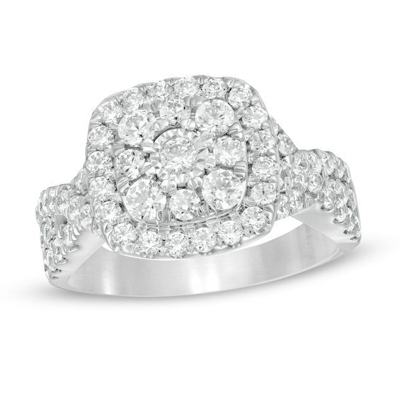 1-5/8 CT. T.w. Diamond Double Cushion Frame Twist Shank Engagement Ring in 10K White Gold