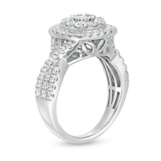 1-5/8 CT. T.w. Diamond Double Cushion Frame Twist Shank Engagement Ring in 10K White Gold