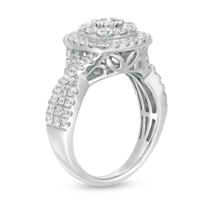 Main Image 3 of 1-5/8 CT. T.W. Diamond Double Cushion Frame Twist Shank Engagement Ring in 10K White Gold