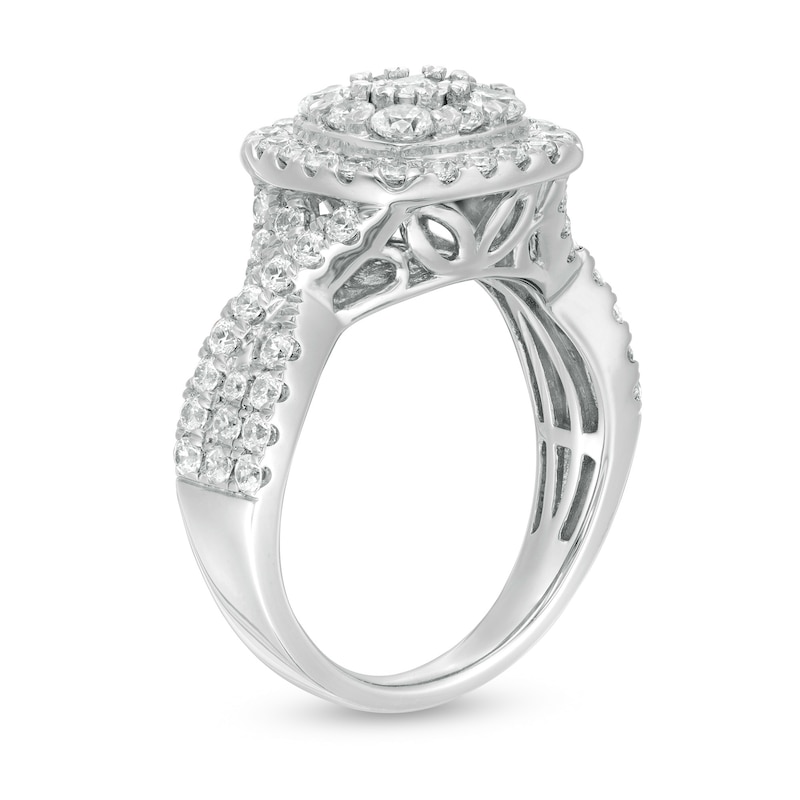 1-5/8 CT. T.W. Diamond Double Cushion Frame Twist Shank Engagement Ring in 10K White Gold