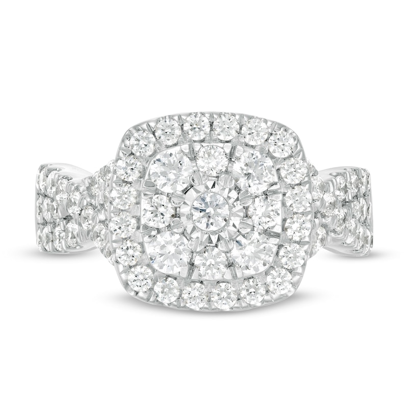 Main Image 4 of 1-5/8 CT. T.W. Diamond Double Cushion Frame Twist Shank Engagement Ring in 10K White Gold