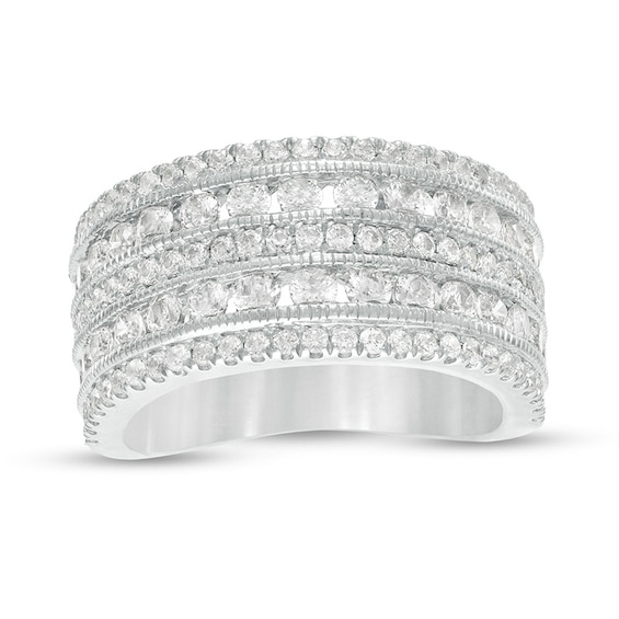 2 CT. T.w. Diamond Multi-Row Vintage-Style Engagement Ring in 10K White Gold