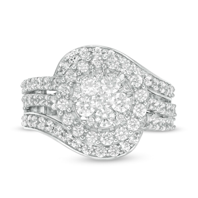 Main Image 4 of 2 CT. T.W. Composite Diamond Bypass Multi-Row Split Shank Engagement Ring in 10K White Gold
