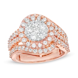 2 CT. T.W. Composite Diamond Bypass Multi-Row Split Shank Engagement Ring in 10K Rose Gold