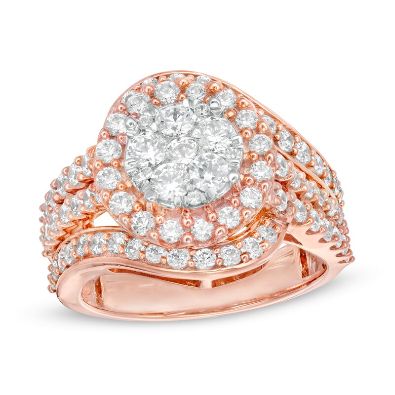 Main Image 1 of 2 CT. T.W. Composite Diamond Bypass Multi-Row Split Shank Engagement Ring in 10K Rose Gold