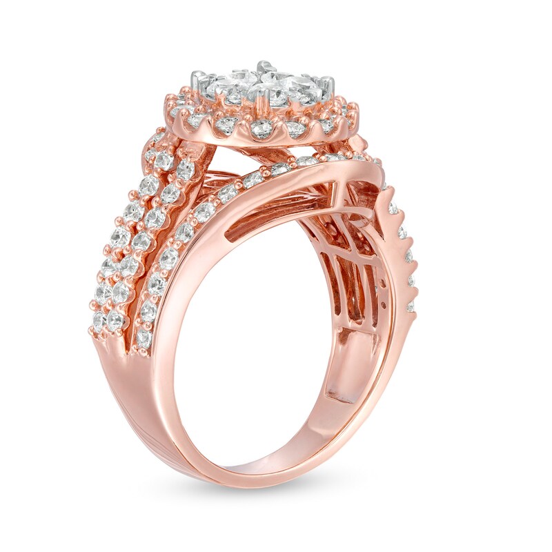 Main Image 3 of 2 CT. T.W. Composite Diamond Bypass Multi-Row Split Shank Engagement Ring in 10K Rose Gold