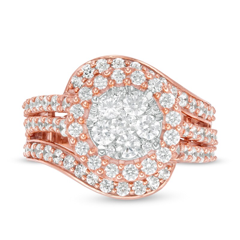 Main Image 4 of 2 CT. T.W. Composite Diamond Bypass Multi-Row Split Shank Engagement Ring in 10K Rose Gold