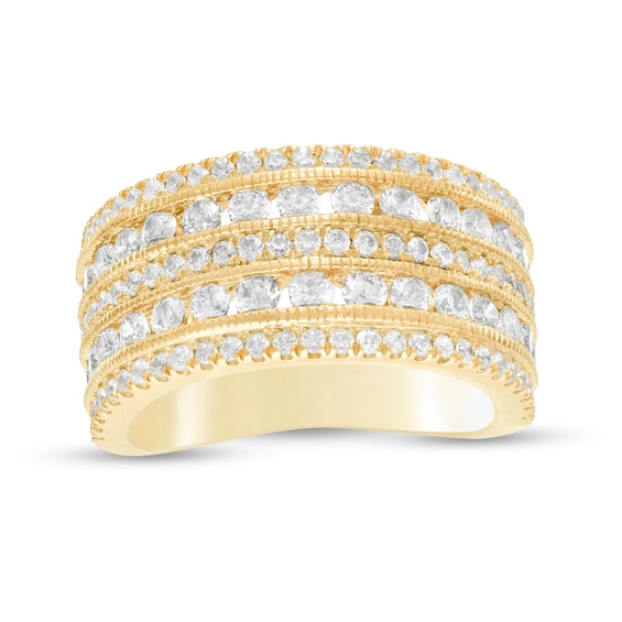 2 CT. T.w. Diamond Multi-Row Vintage-Style Engagement Ring in 10K Gold