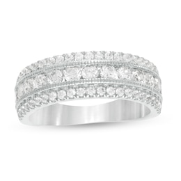 1-1/3 CT. T.W. Diamond Triple Row Vintage-Style Anniversary Ring in 10K White Gold