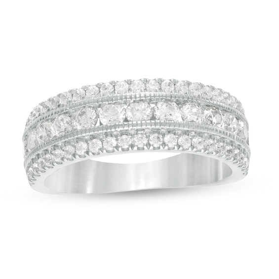 1-1/3 CT. T.w. Diamond Triple Row Vintage-Style Anniversary Ring in 10K White Gold