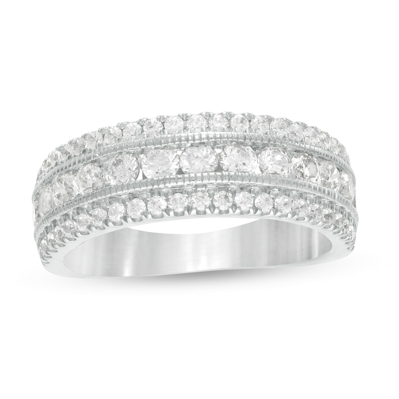 Main Image 1 of 1-1/3 CT. T.W. Diamond Triple Row Vintage-Style Anniversary Ring in 10K White Gold