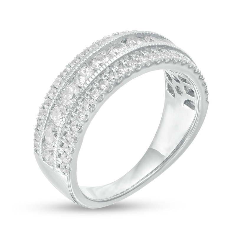Main Image 3 of 1-1/3 CT. T.W. Diamond Triple Row Vintage-Style Anniversary Ring in 10K White Gold