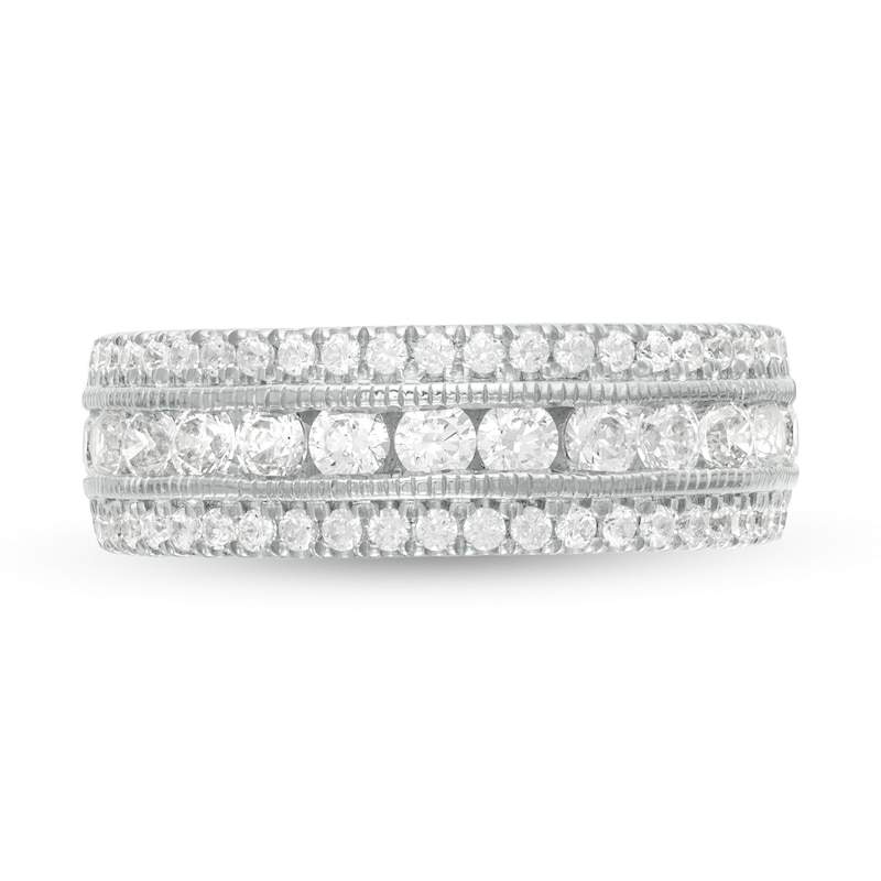 1-1/3 CT. T.W. Diamond Triple Row Vintage-Style Anniversary Ring in 10K White Gold