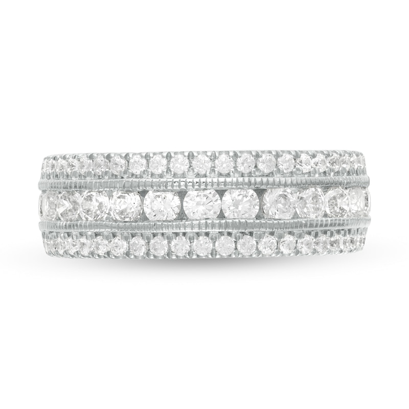 Main Image 4 of 1-1/3 CT. T.W. Diamond Triple Row Vintage-Style Anniversary Ring in 10K White Gold