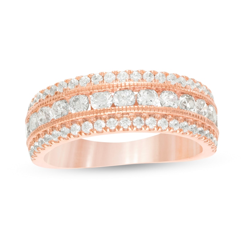 Main Image 1 of 1-1/3 CT. T.W. Diamond Multi Row Vintage-Style Anniversary Ring in 10K Rose Gold