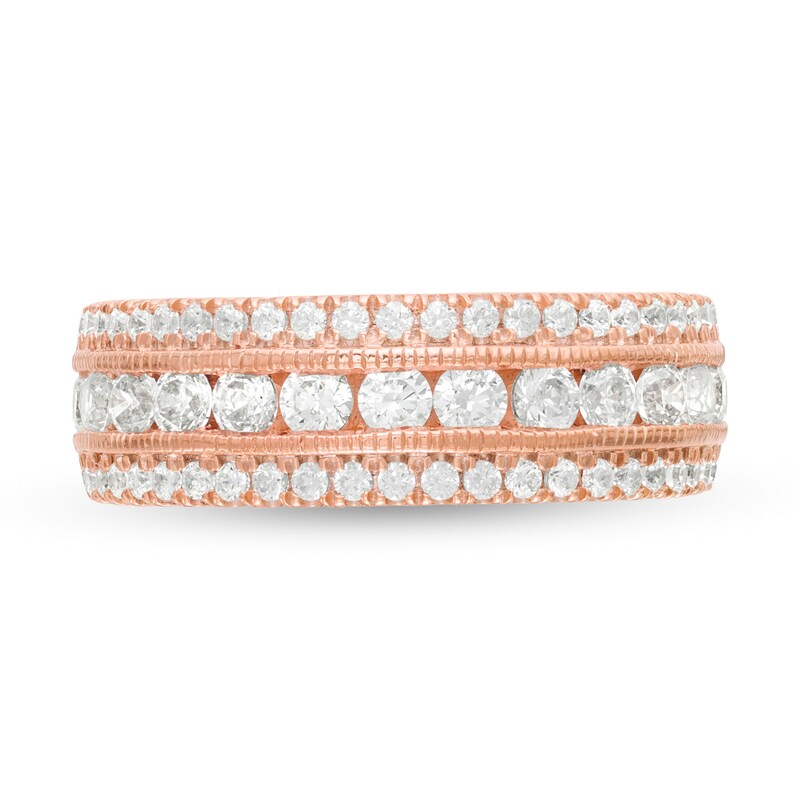Main Image 4 of 1-1/3 CT. T.W. Diamond Multi Row Vintage-Style Anniversary Ring in 10K Rose Gold