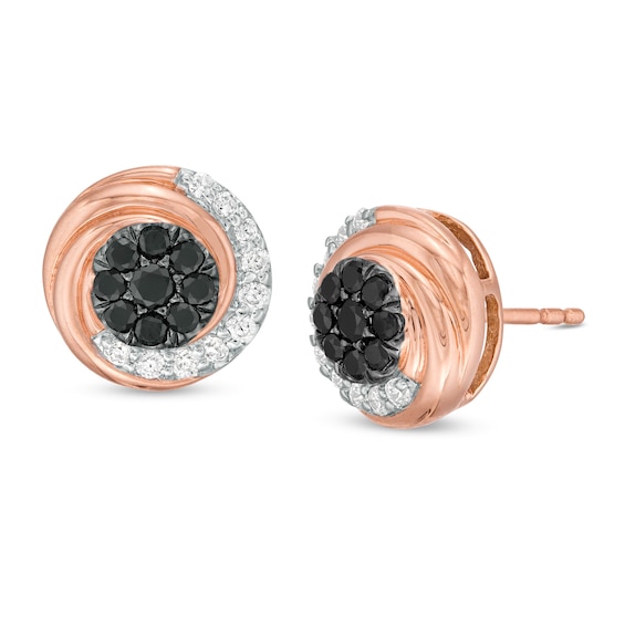 1/2 CT. T.W. Enhanced Black and White Composite Diamond Swirl Stud Earrings in 10K Rose Gold 1/2 CT. T.W. Enhanced Black and White Composite Diamond Swirl Stud Earrings in 10K Rose Gold