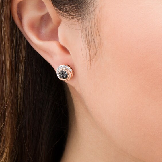 1/2 CT. T.W. Enhanced Black and White Composite Diamond Swirl Stud Earrings in 10K Rose Gold 1/2 CT. T.W. Enhanced Black and White Composite Diamond Swirl Stud Earrings in 10K Rose Gold