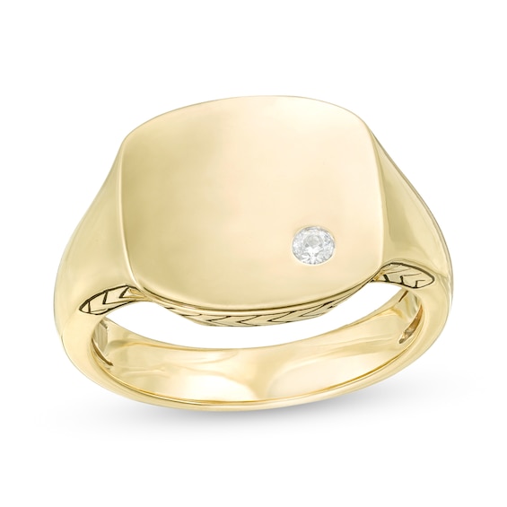 Vera Wang Men 1/20 CT. T.w. Diamond Etched Chevron Signet Ring in 10K Gold