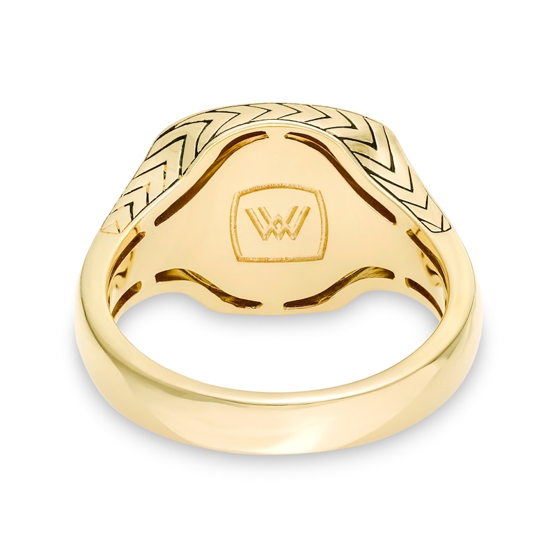 Main Image 3 of Vera Wang Men 1/20 CT. T.W. Diamond Etched Chevron Signet Ring in 10K Gold
