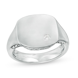 Vera Wang Men 1/20 CT. T.W. Diamond Etched Chevron Signet Ring in Sterling Silver